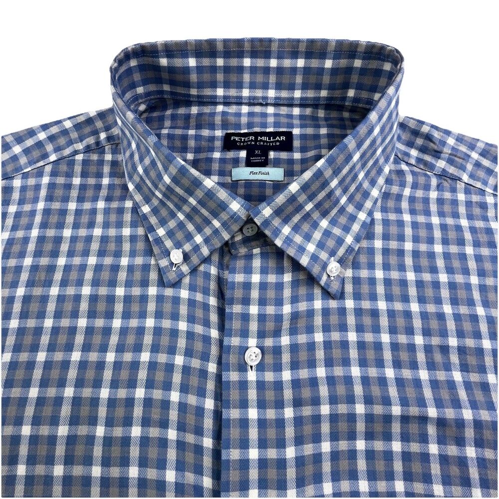 Peter Millar Crown Crafted Flex Finish Shirt Men’s XL Blue Plaid Check